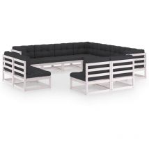 Salon de jardin 11 pcs avec coussins Blanc Bois de pin massif
