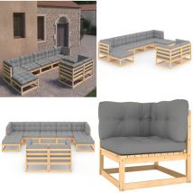 Salon de jardin 9 pcs avec coussins Bois de pin massif - Salon De Jardin - Mobilier De Jardin - Meubles De Jardin - Set De Salon De Jardin - Salon De