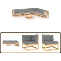 Salon de jardin 9 pcs avec coussins Bois de pin massif - Salon De Jardin - Mobilier De Jardin - Meubles De Jardin - Set De Salon De Jardin - Salon En