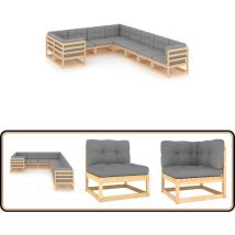 Salon de jardin 9 pcs avec coussins Bois de pin massif - Salon De Jardin - Mobilier De Jardin - Meubles De Jardin - Set De Salon De Jardin - Salon En