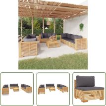 Er-siice - The Living Store Salon de jardin 9 pcs avec coussins Bois de teck solide - Salon De Jardin - Meubles De Jardin - Set De Salon De Jardin