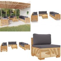 Salon de jardin 9 pcs avec coussins Bois de teck solide - Salon De Jardin - Meubles De Jardin - Set De Salon De Jardin - Meubles En Teck - Mobilier