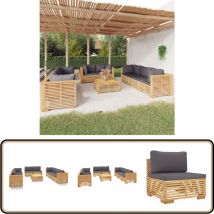 Salon de jardin 9 pcs avec coussins Bois de teck solide - Salon De Jardin - Meubles De Jardin - Set De Salon De Jardin - Meubles En Teck - Mobilier