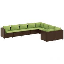 Salon de jardin avec coussins 9 pcs marron résine tressée Vidaxl
