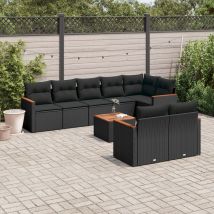 Salon de jardin 9 pcs avec coussins noir résine tressée