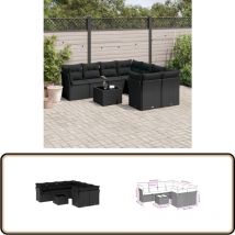 Salon de jardin 9 pcs avec coussins noir résine tressée - Ensemble Salon De Jardin - Mobilier De Jardin - Salon De Jardin Moderne - Résine Tressée