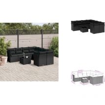 Salon de jardin 9 pcs avec coussins noir résine tressée - Ensemble Salon De Jardin - Mobilier De Jardin - Salon De Jardin Moderne - Résine Tressée