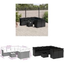 Salon de jardin 9 pcs avec coussins noir résine tressée - Ensemble Salon De Jardin - Mobilier De Jardin - Salon De Jardin Moderne - Résine Tressée