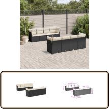 Salon de jardin 9 pcs avec coussins noir résine tressée - Salon De Jardin - Meuble De Jardin - Mobilier Extérieur - Salon D'extérieur - Set De Salon