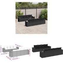 Salon de jardin 9 pcs avec coussins noir résine tressée - Salon De Jardin - Mobilier Extérieur - Set Salon De Jardin - Résine Tressée - Mobilier De