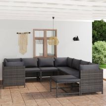 Salon De Jardin 9 Pcs Ensemble Table Et Chaise De Jardin - Avec Coussins Résine Tressée Gris Bv421658 - Bonnevie