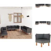 Salon de jardin 9 pcs avec coussins Résine tressée Gris - Salon De Jardin - Mobilier De Jardin - Set De Salon De Jardin - Canapé De Jardin - Résine