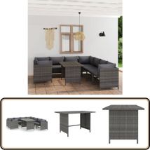 Salon de jardin 9 pcs avec coussins Résine tressée Gris - Salon De Jardin - Mobilier De Jardin - Set De Salon - Meubles De Jardin - Table De Repas