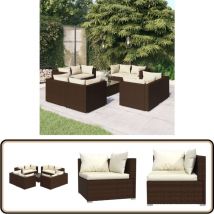 Salon de jardin 9 pcs avec coussins Résine tressée Marron - Salon De Jardin - Meuble De Jardin - Ensemble De Jardin - Mobilier De Jardin - Résine
