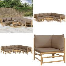 Salon de jardin 9 pcs avec coussins taupe bambou - Salon De Jardin - Mobilier De Jardin - Ensemble De Salon - Ensemble De Meubles De Jardin - Meubles