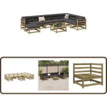 Salon de jardin 9 pcs bois de pin imprégné - Ensemble Salon De Jardin - Mobilier Extérieur - Canapé D'angle - Canapé Extérieur - Set Salon De Jardin