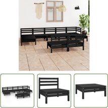 The Living Store Salon de jardin 9 pcs Noir Bois de pin massif - Salon De Jardin - Mobilier Extérieur - Set De Salon - Meubles De Jardin - Bois De Pin