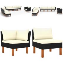 Salon de jardin 9 pcs Résine tressée et bois d'eucalyptus Noir - Salon De Jardin - Mobilier De Jardin - Set De Salon De Jardin - Meubles De Jardin