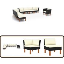 Salon de jardin 9 pcs Résine tressée et bois d'eucalyptus Noir - Salon De Jardin - Mobilier De Jardin - Set De Salon De Jardin - Meubles De Jardin