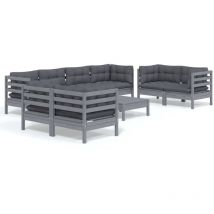 Bonnevie - inlife Salon de jardin 9 pcs avec coussins Bois de pin massif