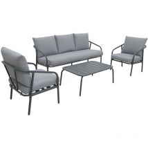 Sweeek - Salon de jardin en acier. structure anthracite. coussins gris. 5 places