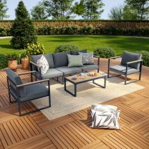 Avril Paris - Salon de jardin aluminium et polywood 5 Places gris et naturel - vincennes