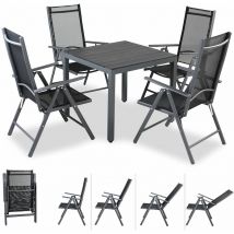 Salon de jardin aluminium anthracite Bern 1 table bois composite 4 chaises