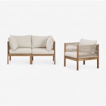 Salon de jardin avec canapé modulable 2 pièces avec accoudoirs et fauteuil en bois d'acacia Branson SKLUM