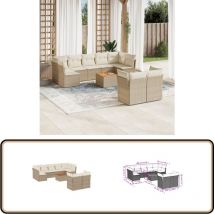 Salon de jardin avec coussins 10 pcs beige résine tressée - Ensemble Salon De Jardin - Meuble De Jardin - Mobilier Extérieur - Salon De Jardin Beige