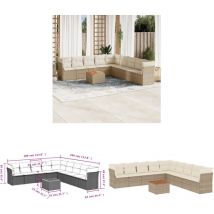 Salon de jardin avec coussins 10 pcs beige résine tressée - Ensemble Salon De Jardin - Meuble De Jardin - Mobilier Extérieur - Salon De Jardin Beige