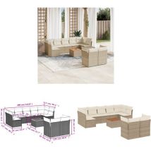 Salon de jardin avec coussins 10 pcs beige résine tressée - Ensemble Salon De Jardin - Meuble De Jardin - Mobilier Extérieur - Salon De Jardin Beige