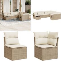 Salon de jardin avec coussins 10 pcs beige résine tressée - Ensemble Salon De Jardin - Meuble De Jardin - Salon Exterieur - Meubles En Résine Tressée