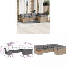 Salon de jardin avec coussins 10 pcs beige résine tressée - Salon De Jardin - Meuble De Jardin - Mobilier De Jardin - Résine Tressée - Salon