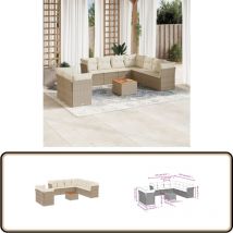 Salon de jardin avec coussins 10 pcs beige résine tressée - Salon De Jardin - Meuble De Jardin - Mobilier Extérieur - Salon D'extérieur - Set De Salon