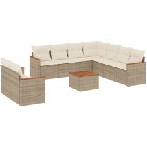 Salon de jardin avec coussins 10 pcs beige résine tressée vidaXL