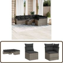 Salon de jardin avec coussins 10 pcs gris résine tressée - Ensemble Salon De Jardin - Meubles De Jardin - Salon De Jardin Design - Set Salon De