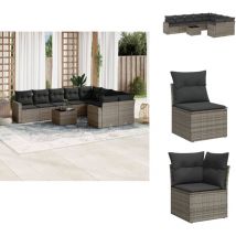 Salon de jardin avec coussins 10 pcs gris résine tressée - Ensemble Salon De Jardin - Meubles De Jardin - Salon De Jardin Design - Set Salon De