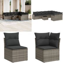 Salon de jardin avec coussins 10 pcs gris résine tressée - Ensemble Salon De Jardin - Meubles De Jardin - Salon De Jardin Design - Set Salon De