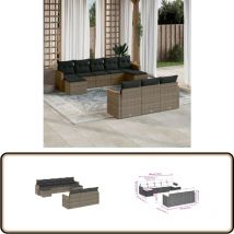 Salon de jardin avec coussins 10 pcs gris résine tressée - Salon De Jardin - Meuble De Jardin - Canapé Extérieur - Ensemble Salon - Rattan Imitation