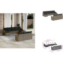 Salon de jardin avec coussins 10 pcs gris résine tressée - Salon De Jardin - Meuble De Jardin - Canapé Extérieur - Ensemble Salon - Rattan Imitation