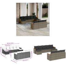 Salon de jardin avec coussins 10 pcs gris résine tressée - Salon De Jardin - Meuble De Jardin - Canapé Extérieur - Ensemble Salon - Rattan Imitation