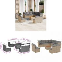 Salon de jardin avec coussins 12 pcs beige résine tressée - Ensemble Salon De Jardin - Meuble De Jardin - Mobilier Extérieur - Salon De Jardin Beige