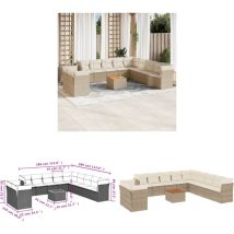 Salon de jardin avec coussins 12 pcs beige résine tressée - Ensemble Salon De Jardin - Meuble De Jardin - Mobilier Extérieur - Salon De Jardin Beige