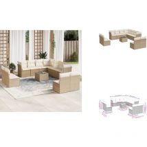 Salon de jardin avec coussins 12 pcs beige résine tressée - Ensemble Salon De Jardin - Mobilier De Jardin - Canapé D'extérieur - Set Salon Exterieur