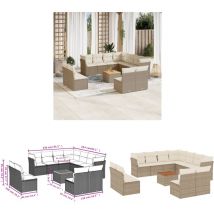 Salon de jardin avec coussins 12 pcs beige résine tressée - Salon De Jardin - Meuble De Jardin - Mobilier De Jardin - Résine Tressée - Salon