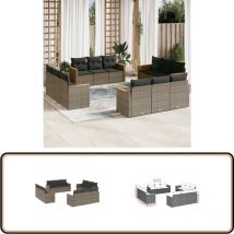 Salon de jardin avec coussins 12 pcs gris résine tressée - Salon De Jardin - Meuble De Jardin - Mobilier Extérieur - Salon D'extérieur - Set De Salon