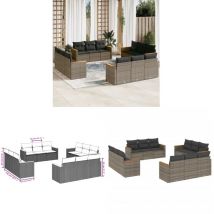 Salon de jardin avec coussins 12 pcs gris résine tressée - Salon De Jardin - Meuble De Jardin - Mobilier Extérieur - Salon D'extérieur - Set De Salon