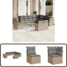 Salon de jardin avec coussins 13 pcs beige résine tressée - Salon De Jardin - Meuble Extérieur - Salon D'extérieur - Canapé D'extérieur - Set De Salon