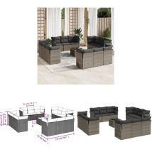 Salon de jardin avec coussins 13 pcs gris résine tressée - Ensemble Salon De Jardin - Mobilier De Jardin - Salon De Jardin Design - Meubles De Jardin