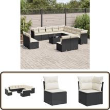 Salon de jardin avec coussins 14 pcs noir résine tressée - Ensemble Salon De Jardin - Meuble De Jardin - Salon De Jardin Design - Mobilier De Jardin